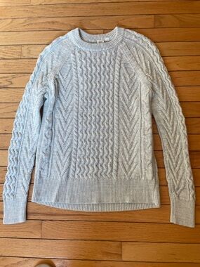 GAP Light Gray Cable Knit Crewneck Sweater